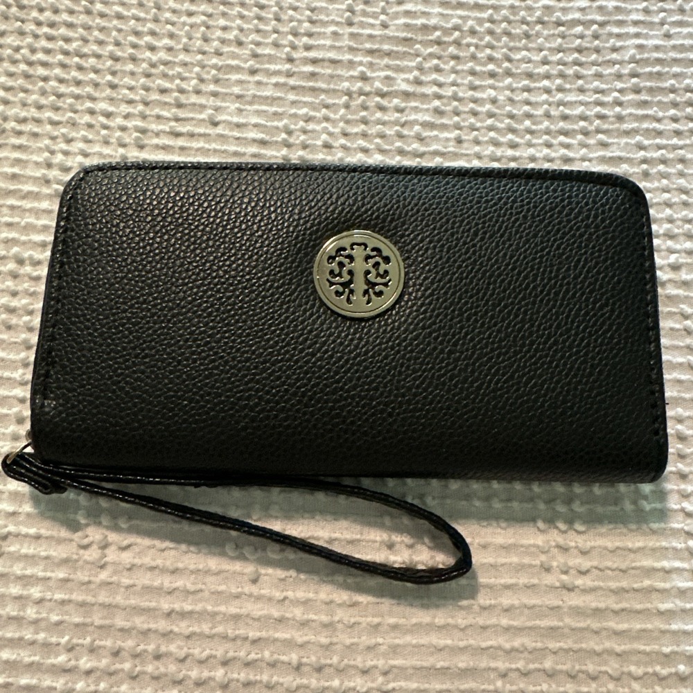 New Faux Lether Wristlet Wallets For Women Black‎ Full Zip B9
